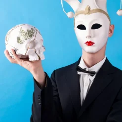 SELETTI Sculptuur Kintsugi Schedel, wit, porselein, goud