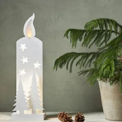 Sfeerlamp Grandy, kaars en dennenbomen, 50 cm