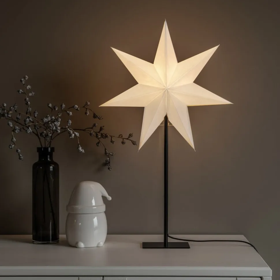 Sfeerlamp papieren ster, 7 punten wit hoogte 65 cm