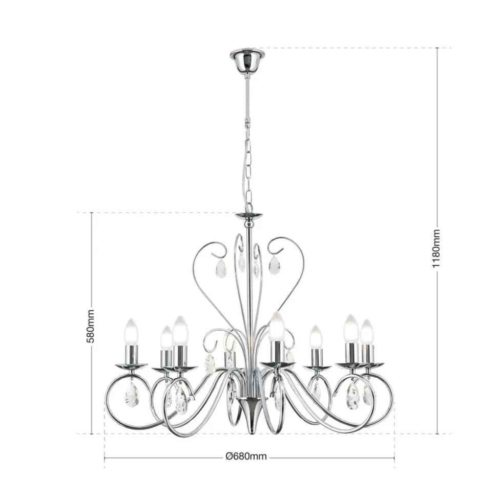 Sierlijke kroonluchter FIORETTO, 8-l., chroom