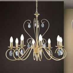 Sierlijke kroonluchter FIORETTO, 8-l., goud