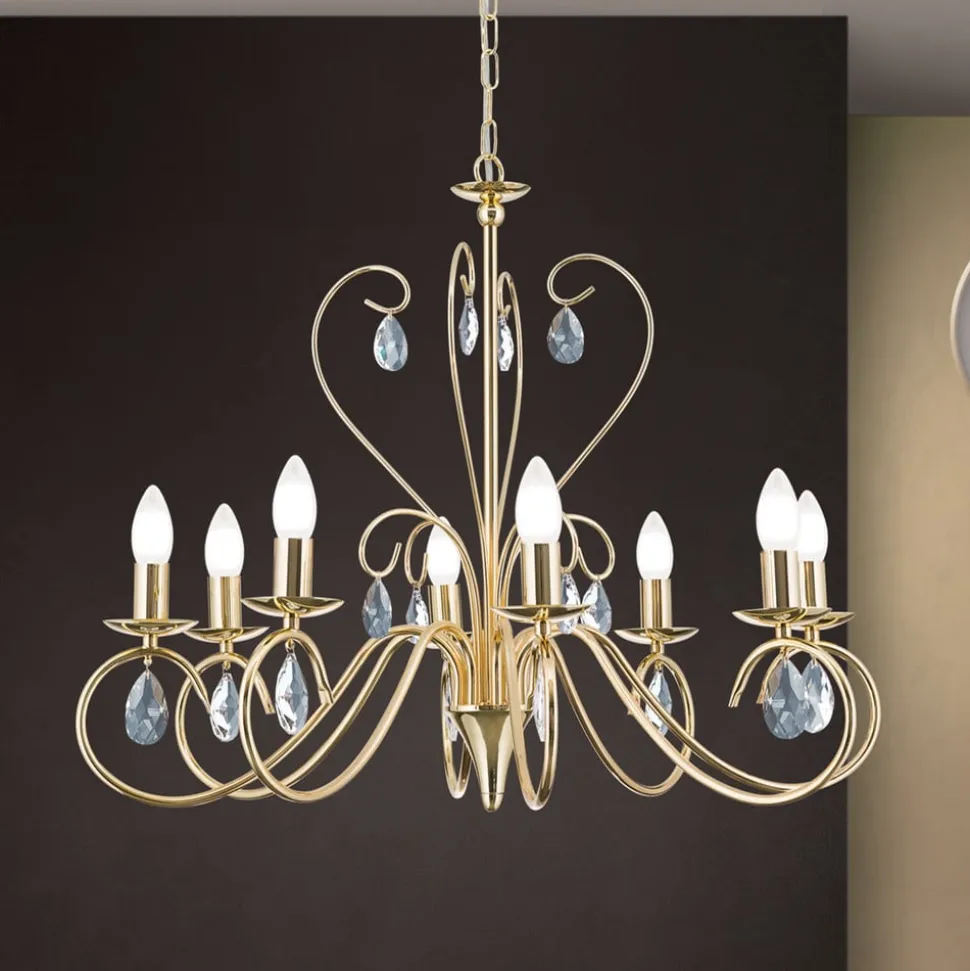 Sierlijke kroonluchter FIORETTO, 8-l., goud