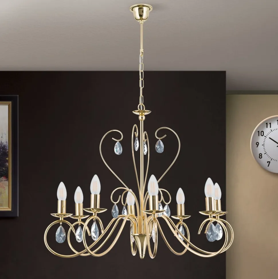 Sierlijke kroonluchter FIORETTO, 8-l., goud