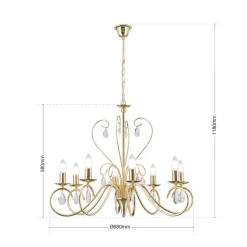 Sierlijke kroonluchter FIORETTO, 8-l., goud