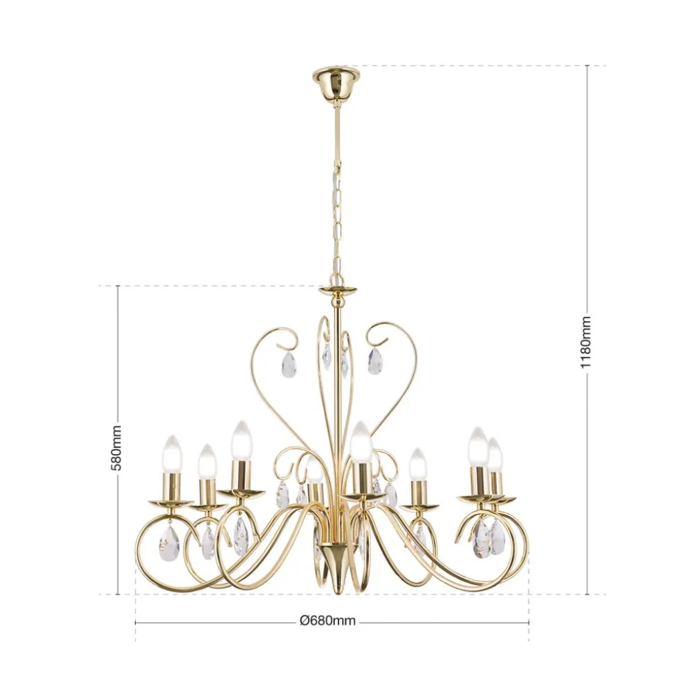 Sierlijke kroonluchter FIORETTO, 8-l., goud