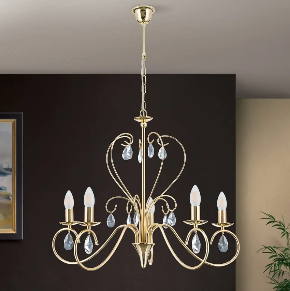 Sierlijke kroonluchter FIORETTO 5-l. goud