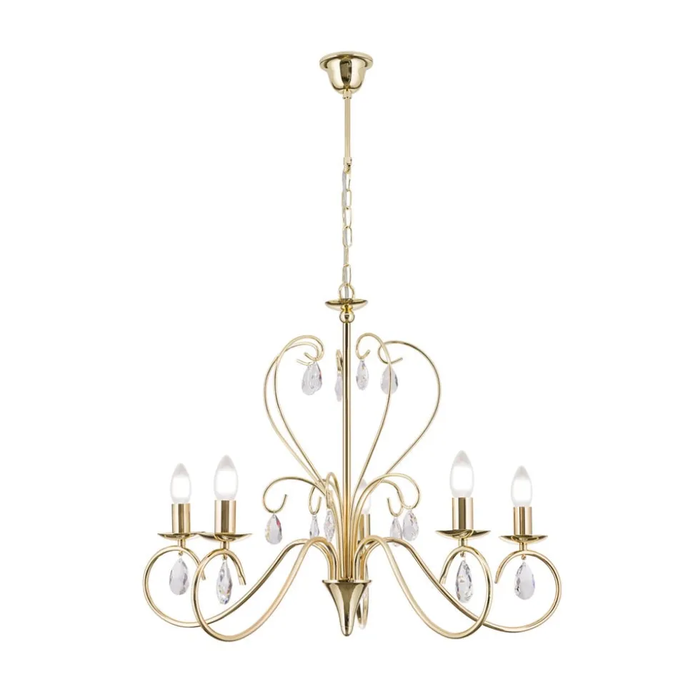Sierlijke kroonluchter FIORETTO 5-l. goud