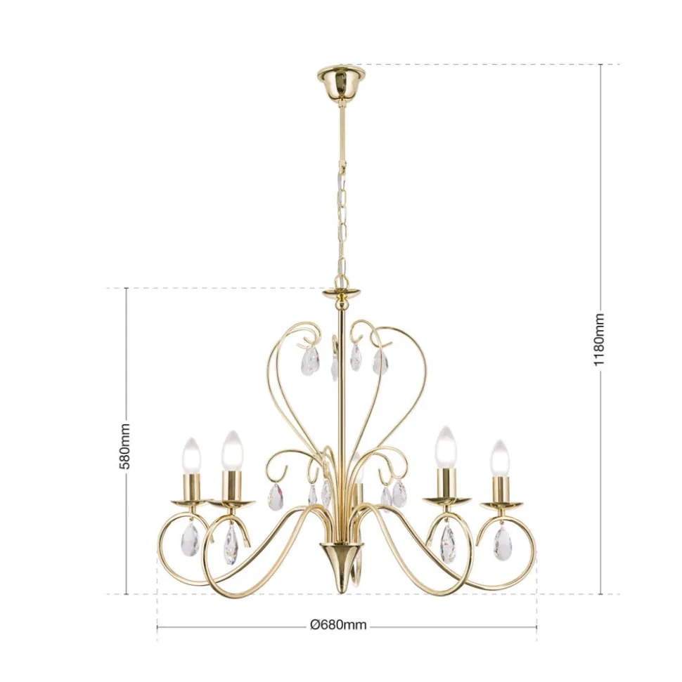 Sierlijke kroonluchter FIORETTO 5-l. goud