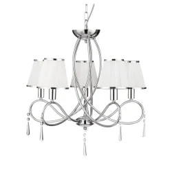 Simplicity kroonluchter, 5-lamps, stof, chroom/wit, E14