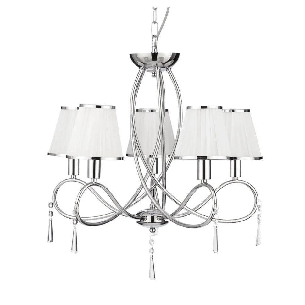 Simplicity kroonluchter, 5-lamps, stof, chroom/wit, E14