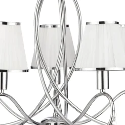 Simplicity kroonluchter, 5-lamps, stof, chroom/wit, E14