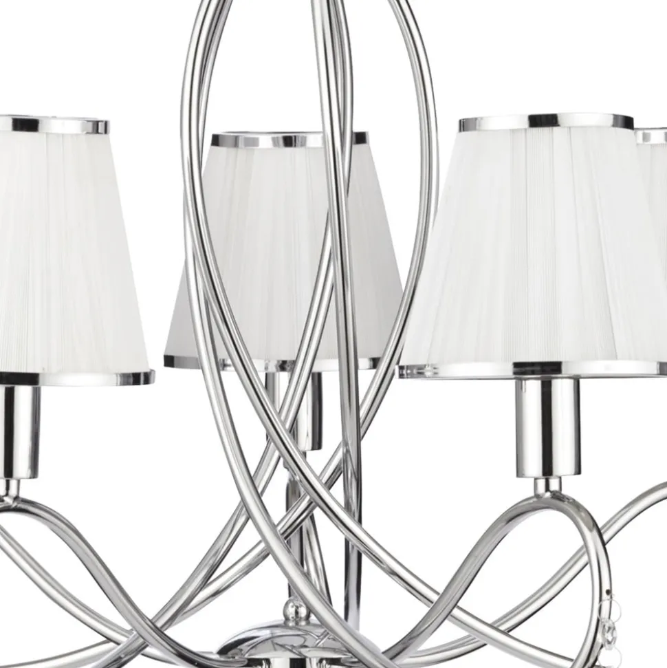 Simplicity kroonluchter, 5-lamps, stof, chroom/wit, E14