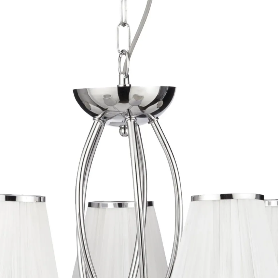Simplicity kroonluchter, 5-lamps, stof, chroom/wit, E14