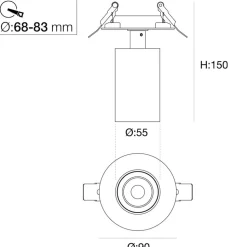SLC LED inbouwspot Art, 1-lamp, zwart, 3.000 K, aluminium