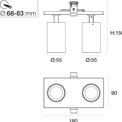 SLC LED inbouwspot Art, 2-lamps, wit, 3.000 K, aluminium