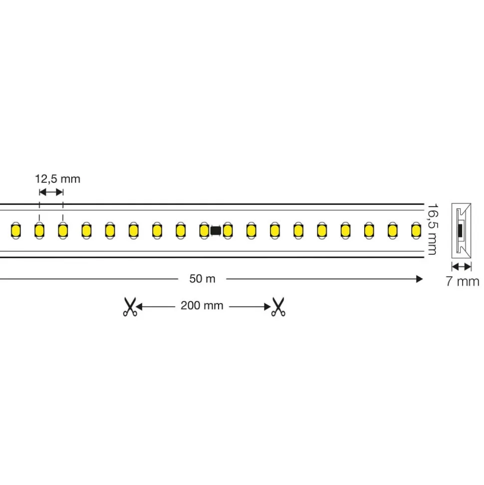 SLC LED strip 230V complete set IP65 5m, 4.000K