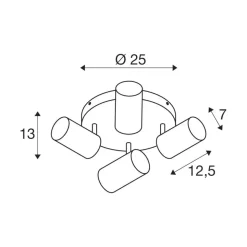 SLV Asto Tube plafondspot GU10 4-lamps rond zwart