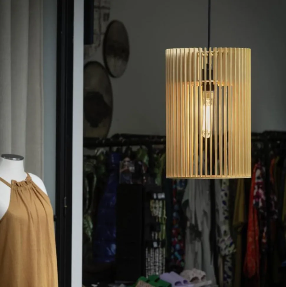 SLV hanglamp Wud, hout licht, Ø 25 cm, hout