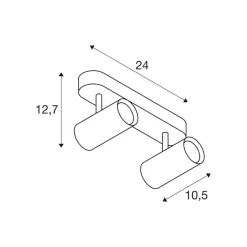 SLV LED plafondspot Noblo, lengte 24 cm, metaal, 2-lamps.