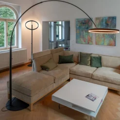 SLV LED vloerlamp One Bow FL, zwart, staal, hoogte 232 cm