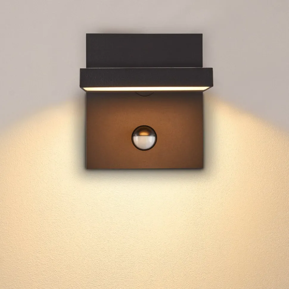 SLV LED wandlamp Abridor, antraciet, breedte 14 cm, sensor