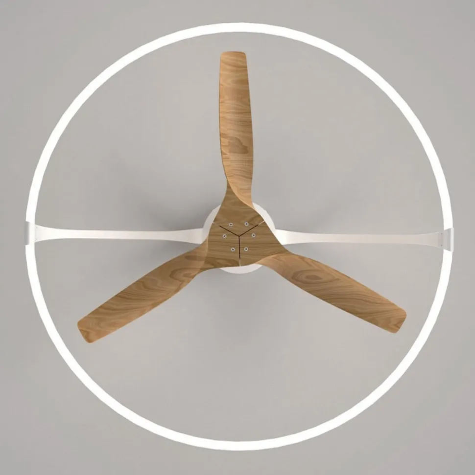 Smart LED plafondventilator Nepal, wit/beuken, DC, stil
