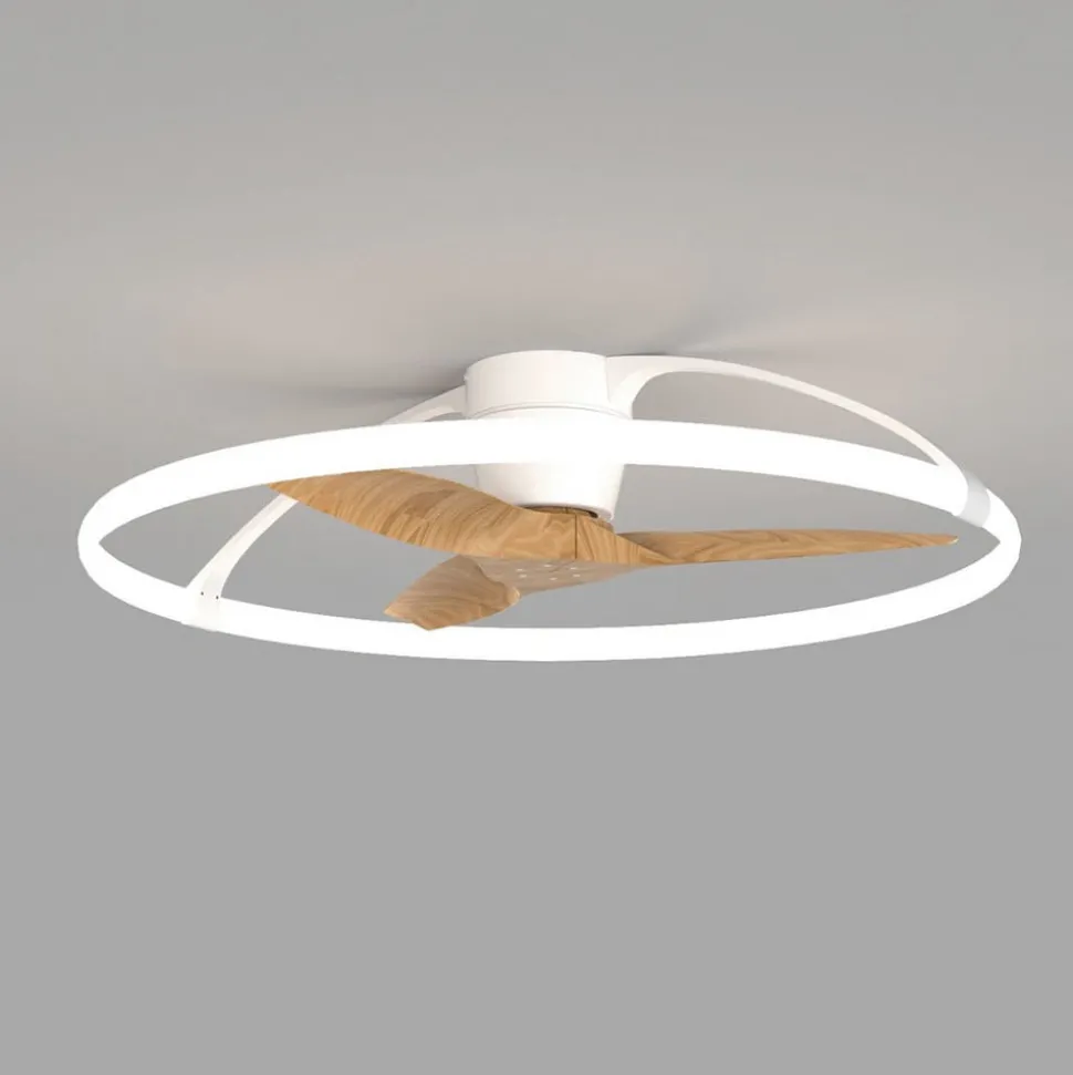 Smart LED plafondventilator Nepal, wit/beuken, DC, stil
