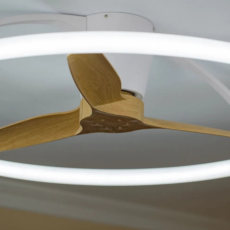 Smart LED plafondventilator Nepal, wit/beuken, DC, stil