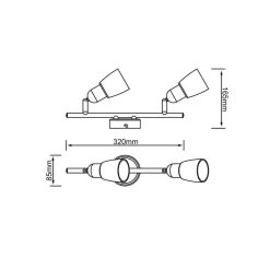 Sofia plafondspot, ijzer/chroom/wit, lengte 33 cm, 2-lamps.