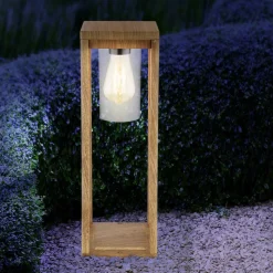 Sokkellamp Candela in houtoptiek, hoogte 50 cm