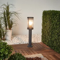 Sokkellamp Djori, 50 cm, antraciet, roestvrij staal, E27