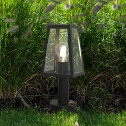 Sokkellamp Fia in matzwart met heldere glas