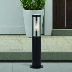 Sokkellamp, IP44, zwart, hoogte 45 cm, metaal