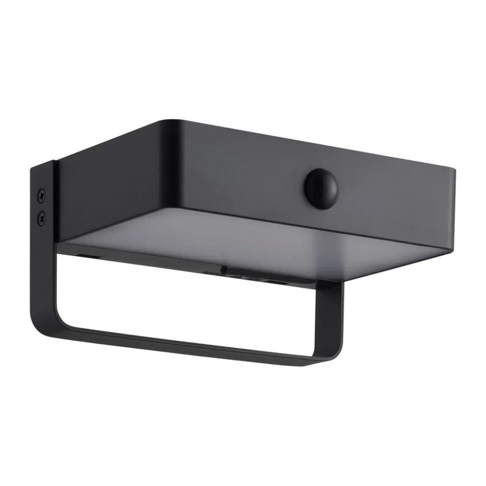 Solar LED buiten wandlamp Saulio, zwart, aluminium, IP44