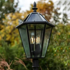 Solar mastlamp London met retrofit-LED lampen