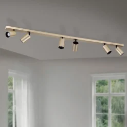 Spot Sean, 6-lamps, goudkleurig, metaal, draaibaar