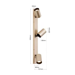 Spot Sean, 3-lamps, goudkleurig, metaal, draaibaar gemonteerd