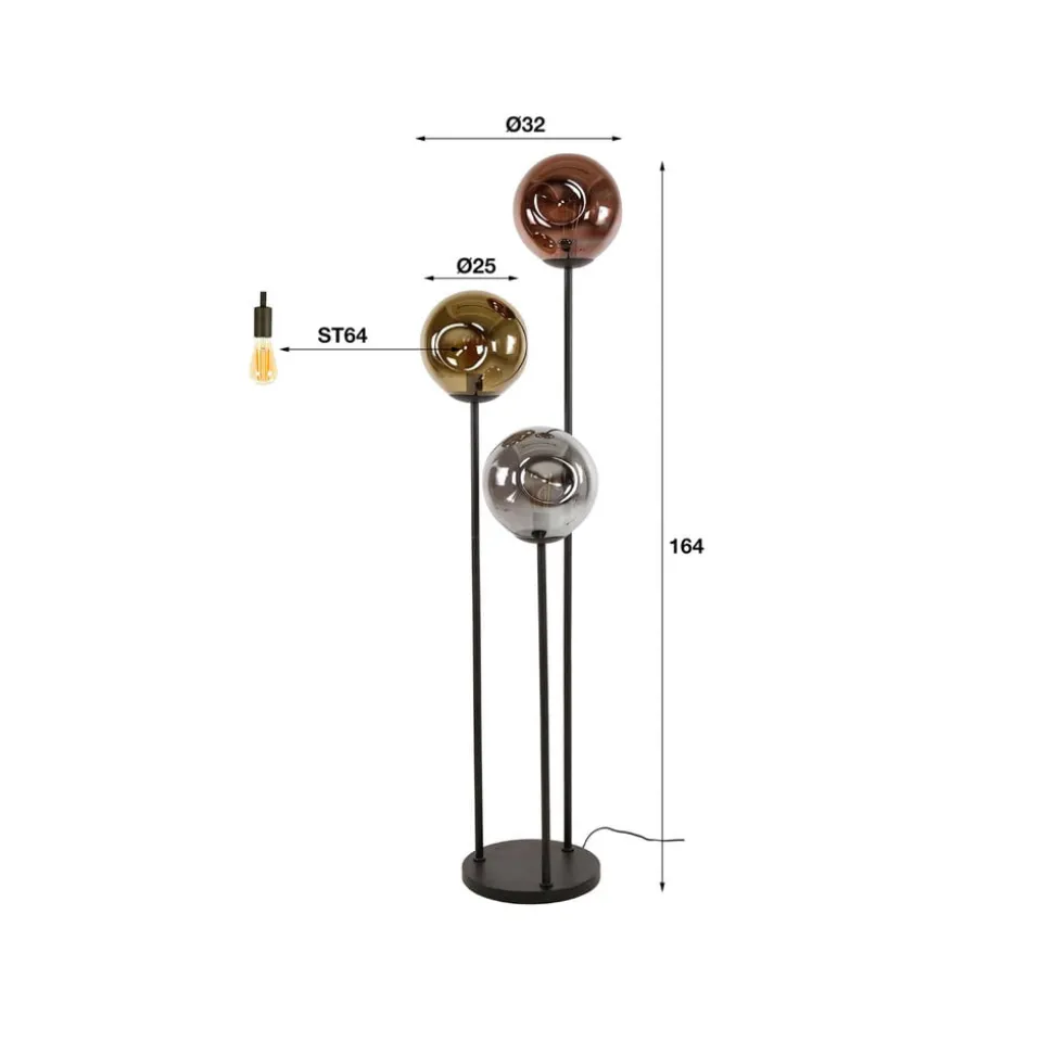 Stellar vloerlamp, 3-lamps, glas, metaal, veelkleurig