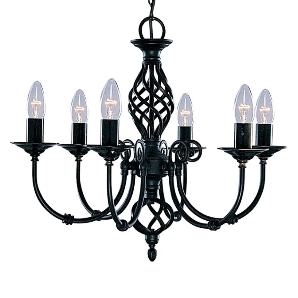 Stijlvolle kroonluchter ZANZIBAR, 6-lichts, zwart