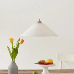 Stijlvolle opaalglas-hanglamp LOISA - nikkel