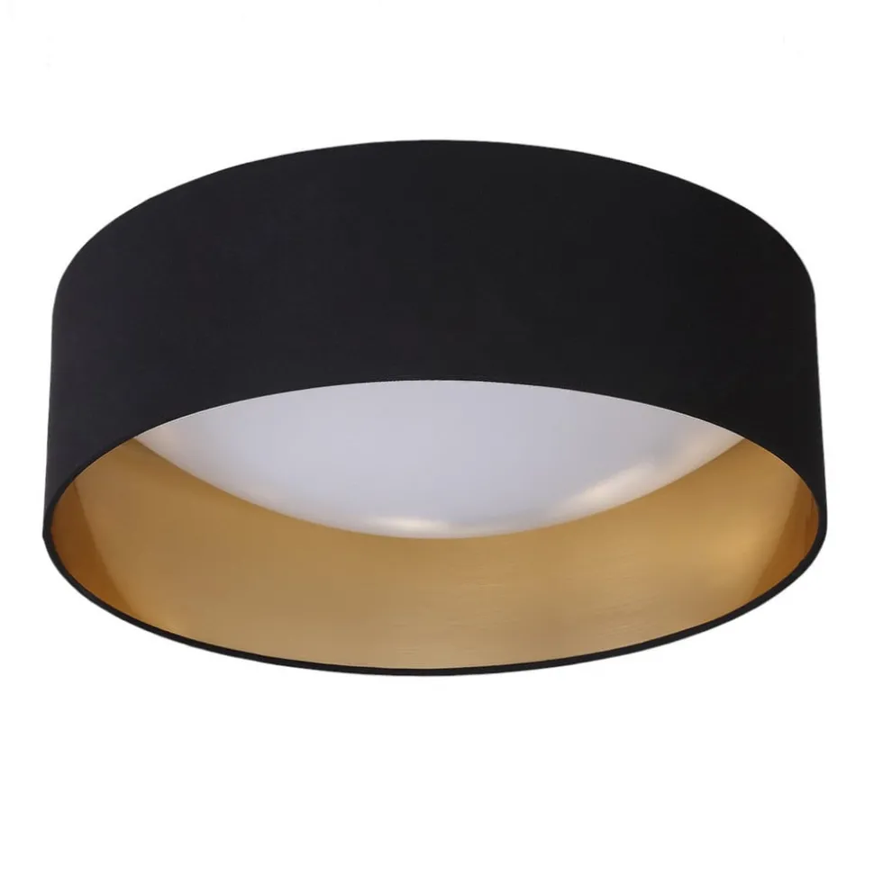 Stoffen plafondlamp Coleen in zwart, binnenin goud