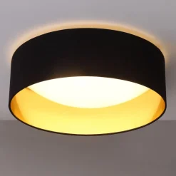 Stoffen plafondlamp Coleen in zwart, binnenin goud