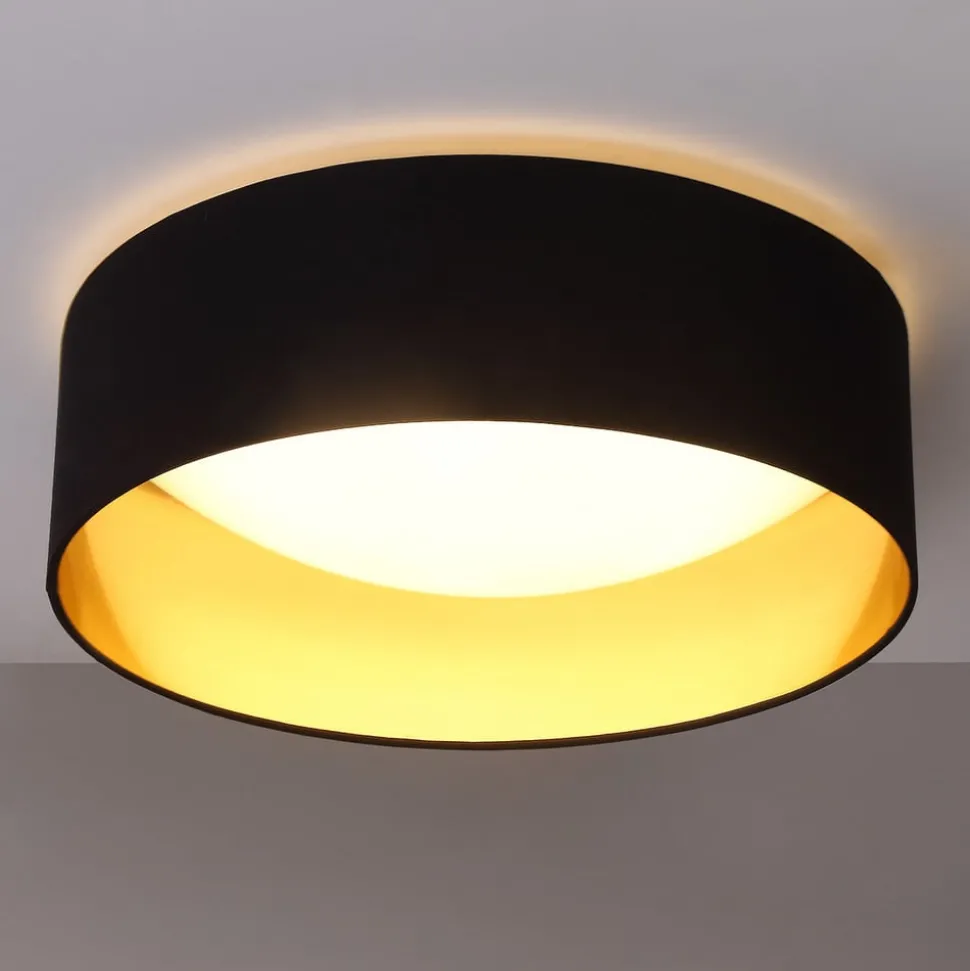 Stoffen plafondlamp Coleen in zwart, binnenin goud