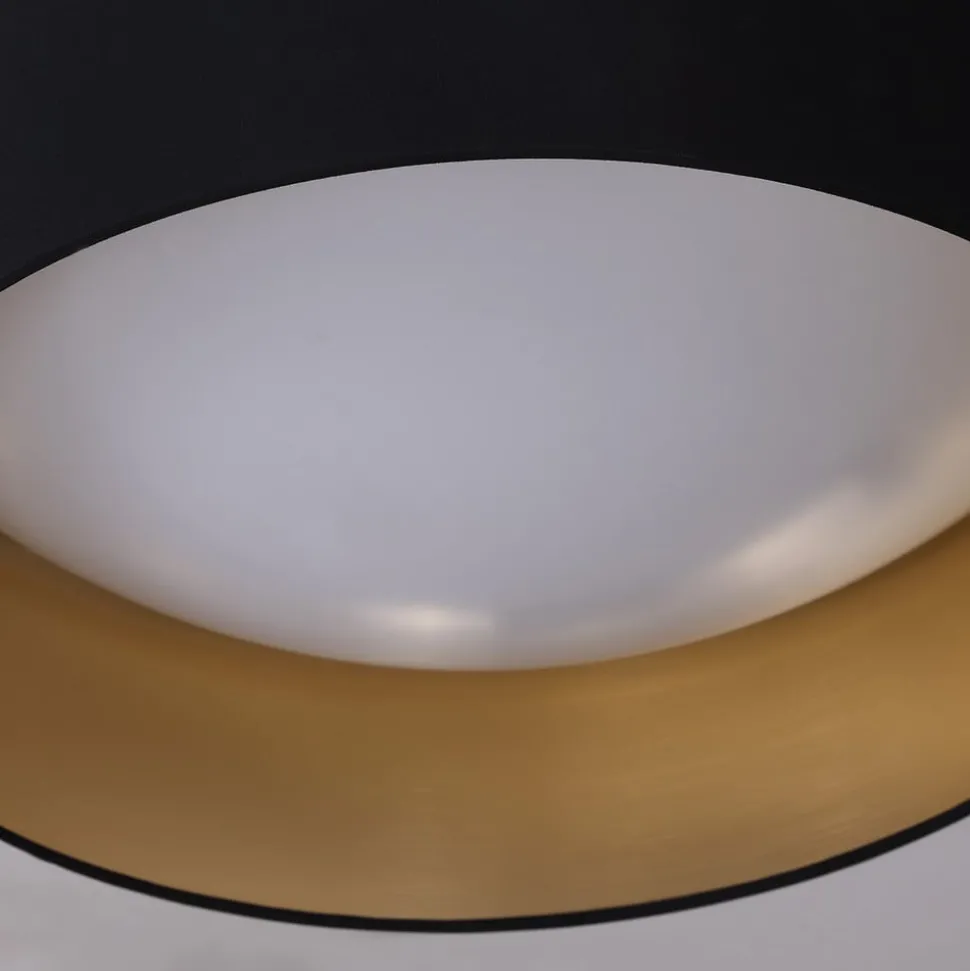 Stoffen plafondlamp Coleen in zwart, binnenin goud