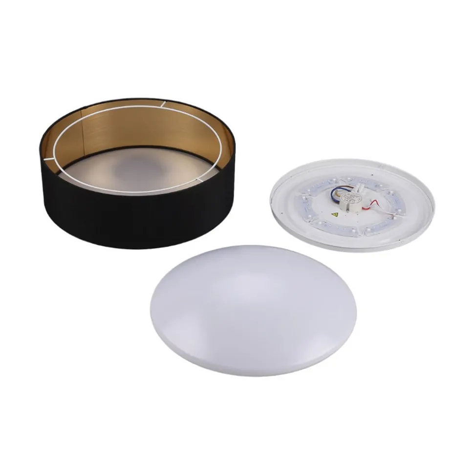 Stoffen plafondlamp Coleen in zwart, binnenin goud