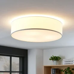 Stoffen plafondlamp Gordana in wit, 57 cm