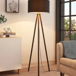 Stoffen vloerlamp Majken - donkergrijs/zwart