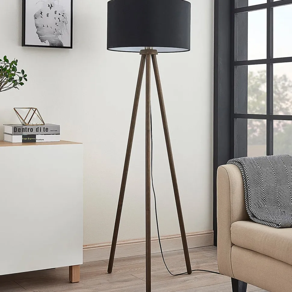 Stoffen vloerlamp Majken - donkergrijs/zwart