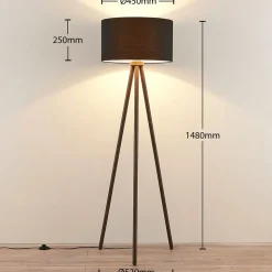 Stoffen vloerlamp Majken - donkergrijs/zwart