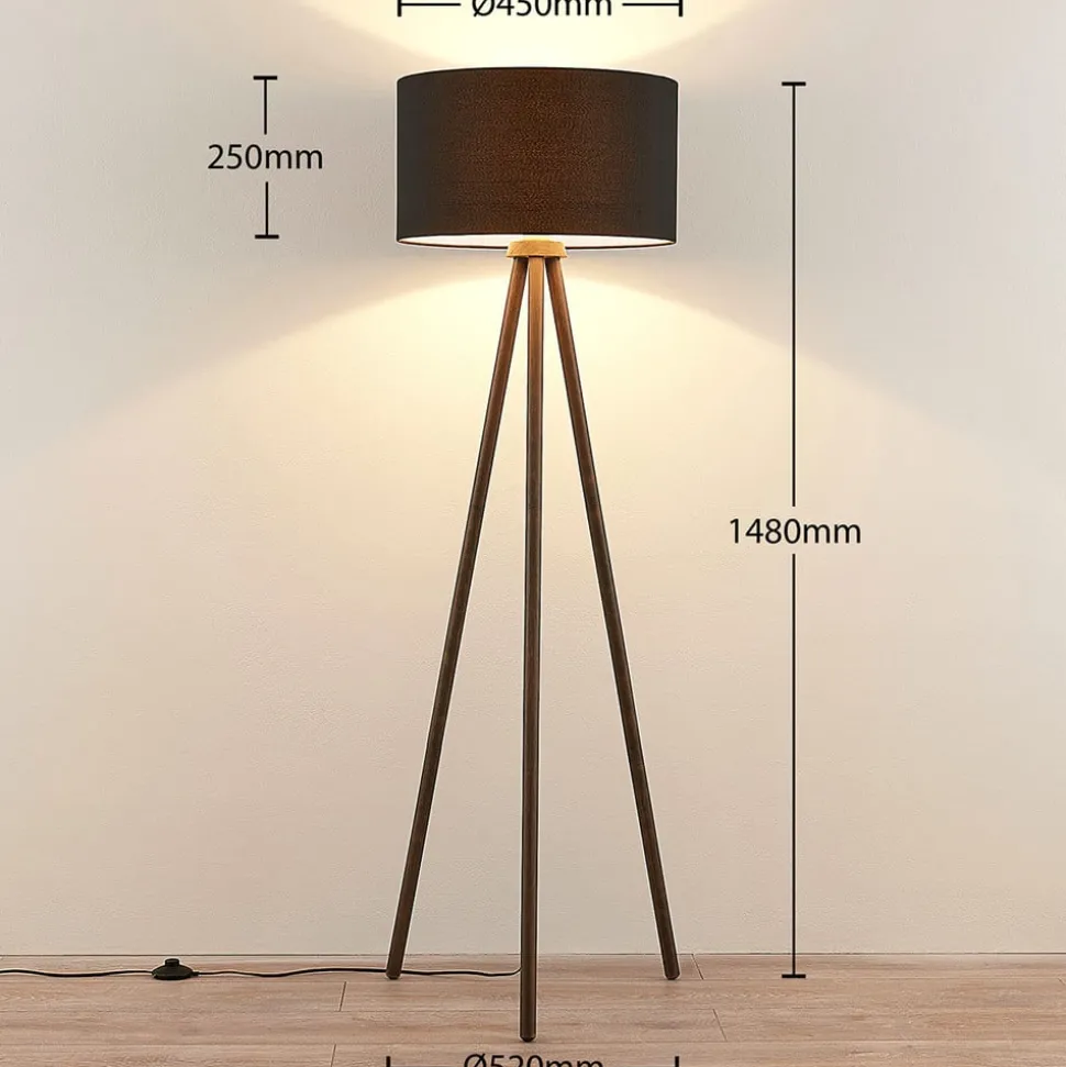 Stoffen vloerlamp Majken - donkergrijs/zwart